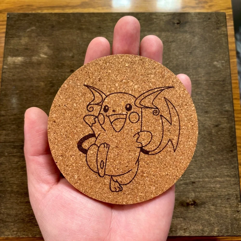 Raichu Laser Engraved Cork Coaster